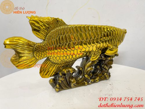 Tượng Cá Kim Long Bằng Đồng Dài 37cm Phong Thủy