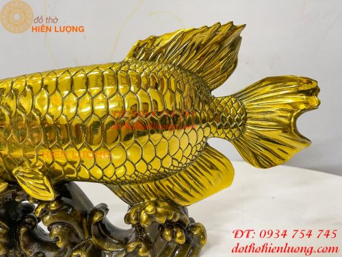 Tượng Cá Kim Long Bằng Đồng Dài 37cm Phong Thủy