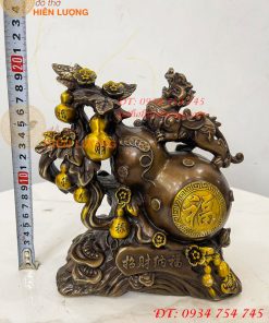Tượng Tỳ Hưu Đứng Hồ Lô Ngũ Phúc Bằng Đồng Hun Cao 20cm