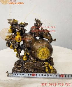 Tượng Tỳ Hưu Đứng Hồ Lô Ngũ Phúc Bằng Đồng Hun Cao 20cm