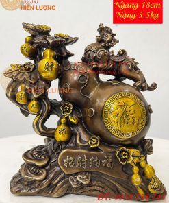 Tượng Tỳ Hưu Đứng Hồ Lô Ngũ Phúc Bằng Đồng Hun Cao 20cm