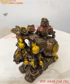 Tượng Tỳ Hưu Đứng Hồ Lô Ngũ Phúc Bằng Đồng Hun Cao 20cm