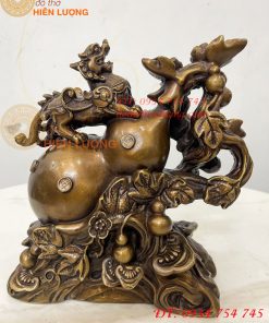 Tượng Tỳ Hưu Đứng Hồ Lô Ngũ Phúc Bằng Đồng Hun Cao 20cm