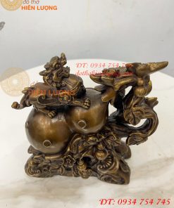 Tượng Tỳ Hưu Đứng Hồ Lô Ngũ Phúc Bằng Đồng Hun Cao 20cm