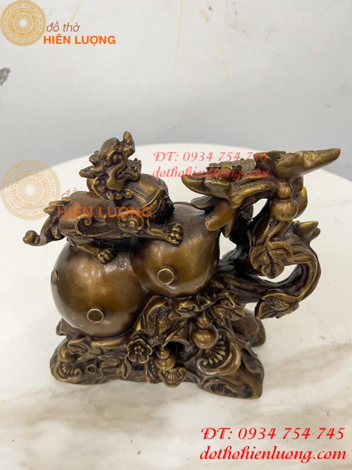 Tượng Tỳ Hưu Đứng Hồ Lô Ngũ Phúc Bằng Đồng Hun Cao 20cm