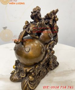 Tượng Tỳ Hưu Đứng Hồ Lô Ngũ Phúc Bằng Đồng Hun Cao 20cm