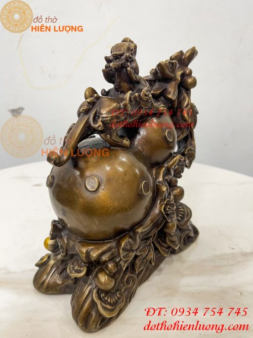 Tượng Tỳ Hưu Đứng Hồ Lô Ngũ Phúc Bằng Đồng Hun Cao 20cm
