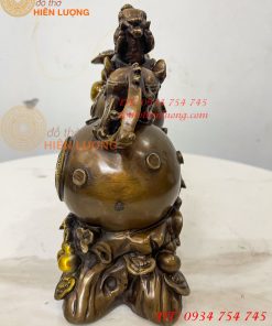 Tượng Tỳ Hưu Đứng Hồ Lô Ngũ Phúc Bằng Đồng Hun Cao 20cm