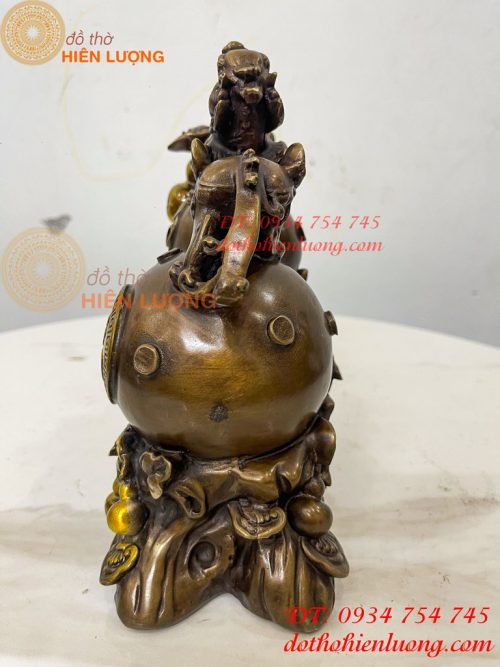 Tượng Tỳ Hưu Đứng Hồ Lô Ngũ Phúc Bằng Đồng Hun Cao 20cm