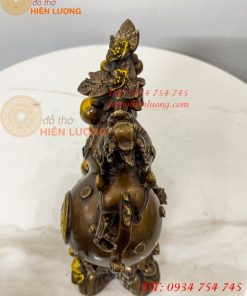 Tượng Tỳ Hưu Đứng Hồ Lô Ngũ Phúc Bằng Đồng Hun Cao 20cm