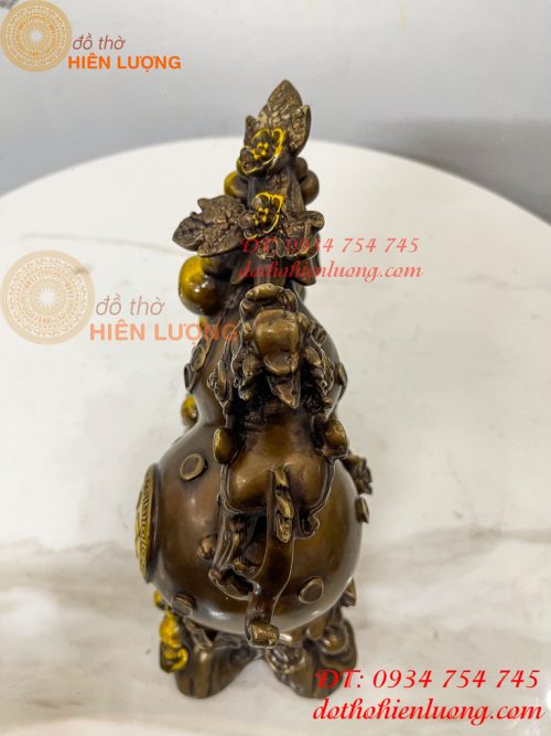 Tượng Tỳ Hưu Đứng Hồ Lô Ngũ Phúc Bằng Đồng Hun Cao 20cm