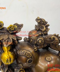 Tượng Tỳ Hưu Đứng Hồ Lô Ngũ Phúc Bằng Đồng Hun Cao 20cm