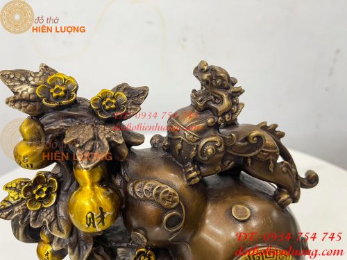 Tượng Tỳ Hưu Đứng Hồ Lô Ngũ Phúc Bằng Đồng Hun Cao 20cm