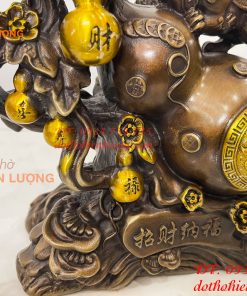 Tượng Tỳ Hưu Đứng Hồ Lô Ngũ Phúc Bằng Đồng Hun Cao 20cm