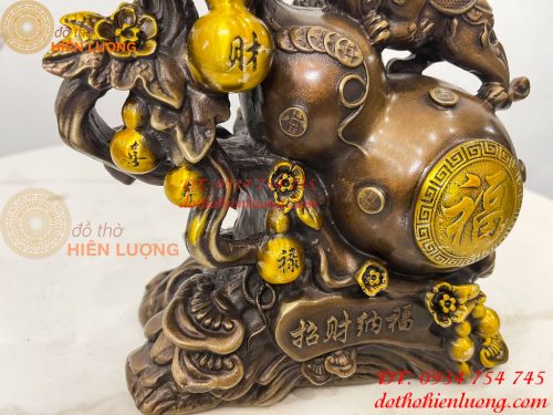 Tượng Tỳ Hưu Đứng Hồ Lô Ngũ Phúc Bằng Đồng Hun Cao 20cm