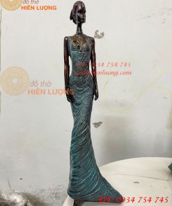 Tượng Bà Đầm Bằng Đồng Decor Châu Âu Cao 38cm