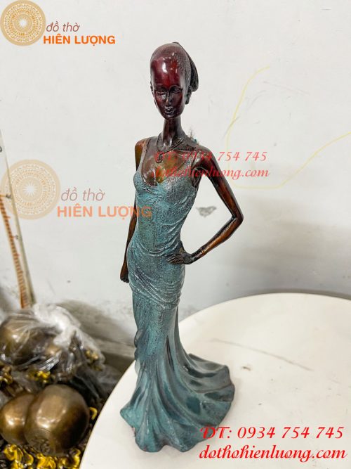 Tượng Bà Đầm Bằng Đồng Decor Châu Âu Cao 38cm