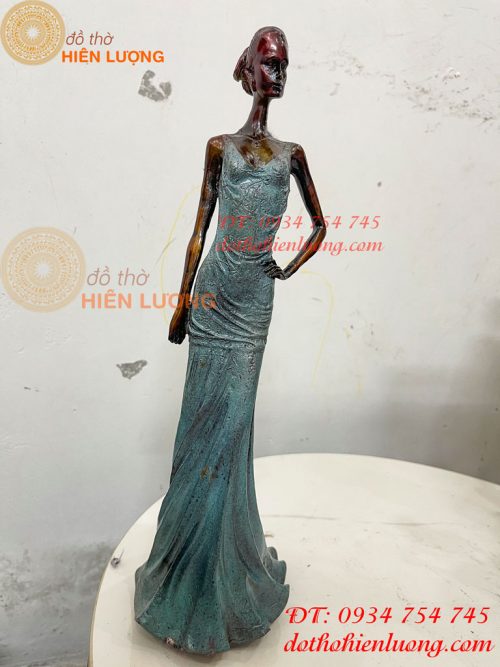 Tượng Bà Đầm Bằng Đồng Decor Châu Âu Cao 38cm