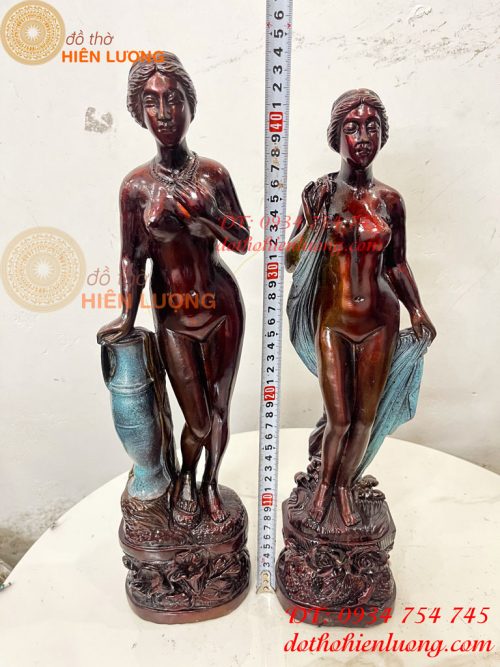 Tượng Thiếu Nữ Bằng Đồng Decor Châu Âu Cao 44cm