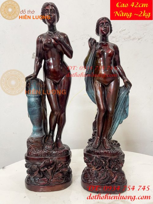 Tượng Thiếu Nữ Bằng Đồng Decor Châu Âu Cao 44cm