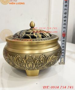 Lư Xông Trầm Hoa Sen Cỡ Đại Bằng Đồng ĐK 18cm