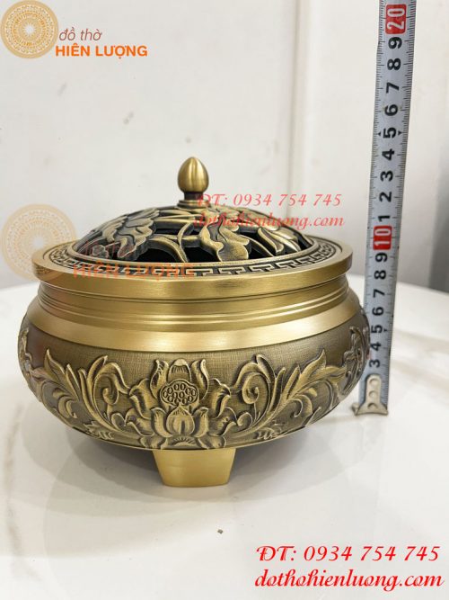 Lư Xông Trầm Hoa Sen Cỡ Đại Bằng Đồng ĐK 18cm