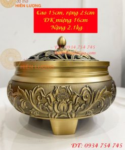 Lư Xông Trầm Hoa Sen Cỡ Đại Bằng Đồng ĐK 18cm
