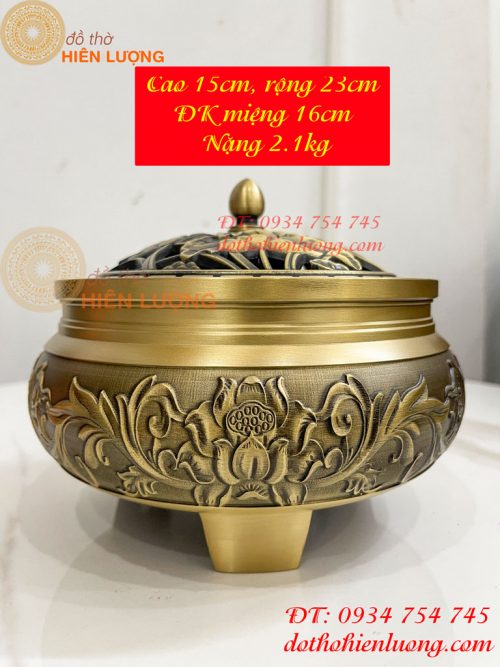 Lư Xông Trầm Hoa Sen Cỡ Đại Bằng Đồng ĐK 18cm