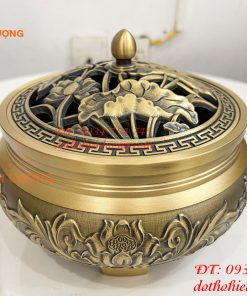 Lư Xông Trầm Hoa Sen Cỡ Đại Bằng Đồng ĐK 18cm