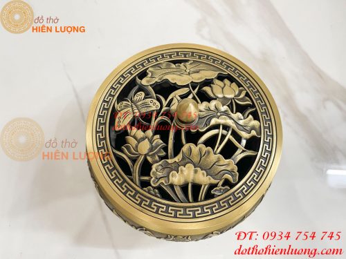Lư Xông Trầm Hoa Sen Cỡ Đại Bằng Đồng ĐK 18cm