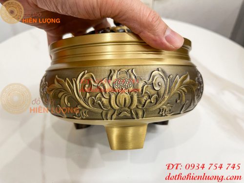 Lư Xông Trầm Hoa Sen Cỡ Đại Bằng Đồng ĐK 18cm