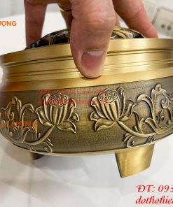 Lư Xông Trầm Hoa Sen Cỡ Đại Bằng Đồng ĐK 18cm