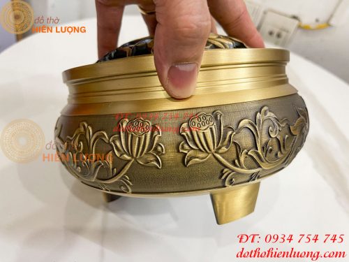 Lư Xông Trầm Hoa Sen Cỡ Đại Bằng Đồng ĐK 18cm