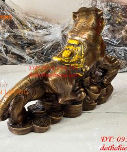 Tượng Hổ Gầm Đứng Bệ Tiền Tài Lộc Bằng Đồng Dài 48cm