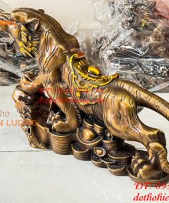 Tượng Hổ Gầm Đứng Bệ Tiền Tài Lộc Bằng Đồng Dài 48cm