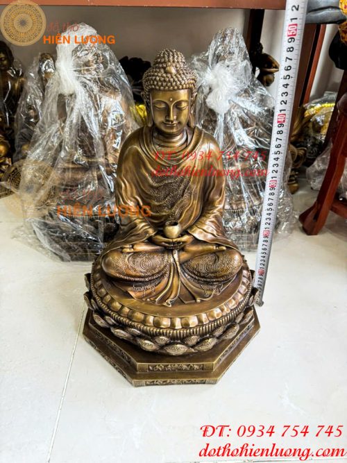 Tượng Thích Ca Ngồi Bệ Bát Giác Bằng Đồng Hun Cao 50cm