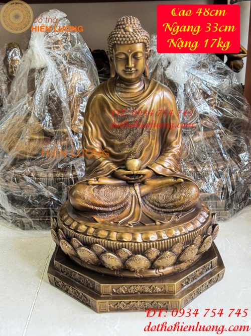Tượng Thích Ca Ngồi Bệ Bát Giác Bằng Đồng Hun Cao 50cm