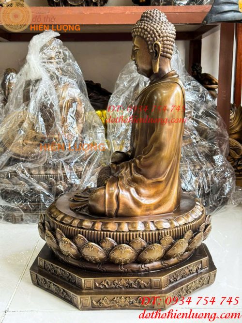 Tượng Thích Ca Ngồi Bệ Bát Giác Bằng Đồng Hun Cao 50cm