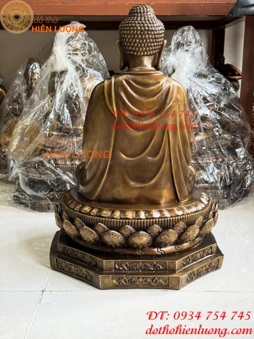 Tượng Thích Ca Ngồi Bệ Bát Giác Bằng Đồng Hun Cao 50cm