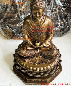 Tượng Thích Ca Ngồi Bệ Bát Giác Bằng Đồng Hun Cao 50cm