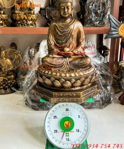 Tượng Thích Ca Ngồi Bệ Bát Giác Bằng Đồng Hun Cao 50cm