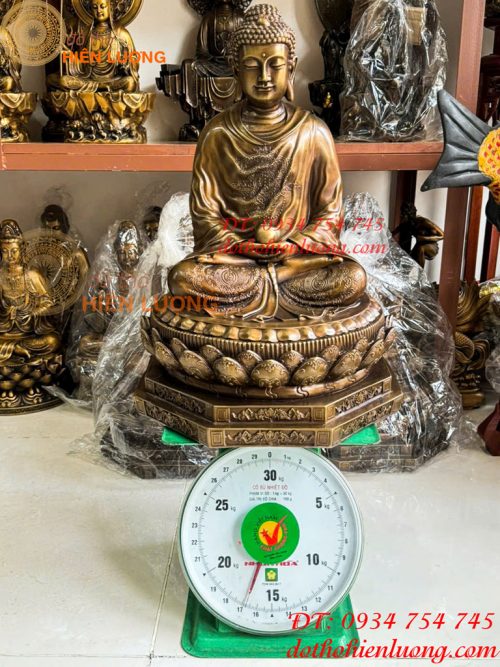 Tượng Thích Ca Ngồi Bệ Bát Giác Bằng Đồng Hun Cao 50cm