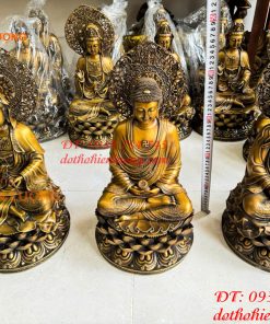 Bộ Tây Phương Tam Thánh Phật Ngồi Cao 45cm Bằng Đồng Hun