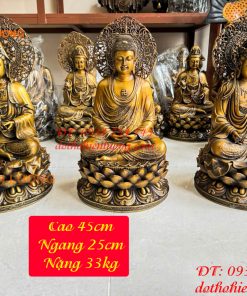 Bộ Tây Phương Tam Thánh Phật Ngồi Cao 45cm Bằng Đồng Hun