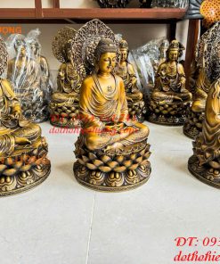 Bộ Tây Phương Tam Thánh Phật Ngồi Cao 45cm Bằng Đồng Hun