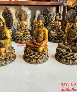 Bộ Tây Phương Tam Thánh Phật Ngồi Cao 45cm Bằng Đồng Hun