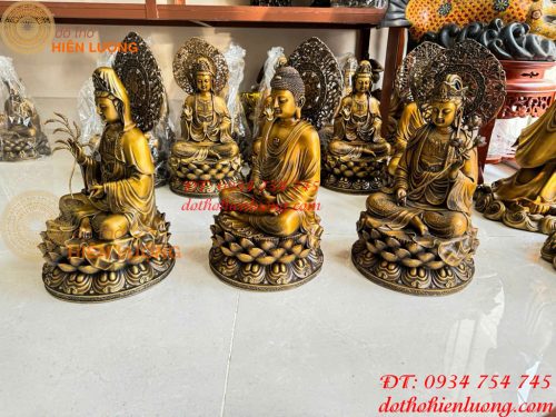 Bộ Tây Phương Tam Thánh Phật Ngồi Cao 45cm Bằng Đồng Hun