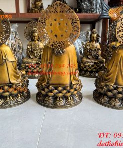 Bộ Tây Phương Tam Thánh Phật Ngồi Cao 45cm Bằng Đồng Hun
