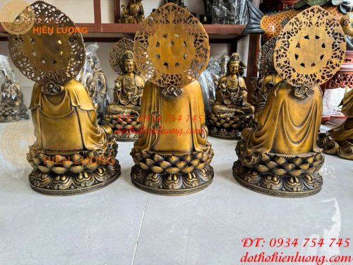 Bộ Tây Phương Tam Thánh Phật Ngồi Cao 45cm Bằng Đồng Hun