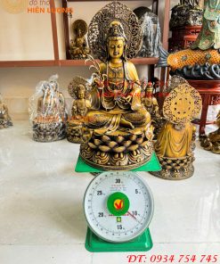 Bộ Tây Phương Tam Thánh Phật Ngồi Cao 45cm Bằng Đồng Hun